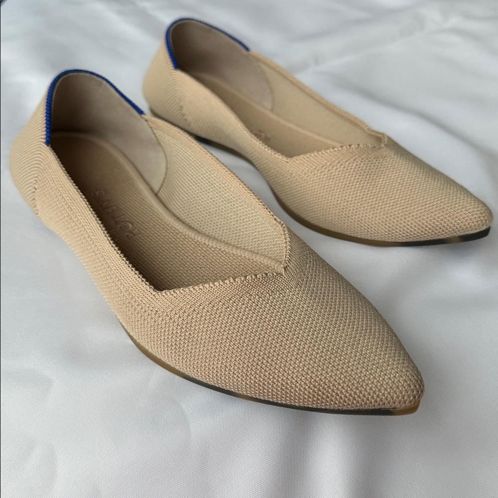 Rothy's Tan Flats with Blue Trim
